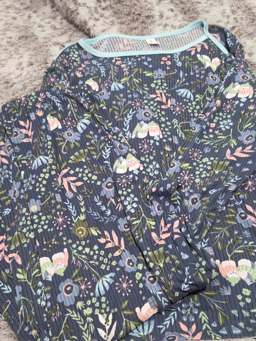 Women’s Floral Navy Ribbed Long-Sleeve Pjs